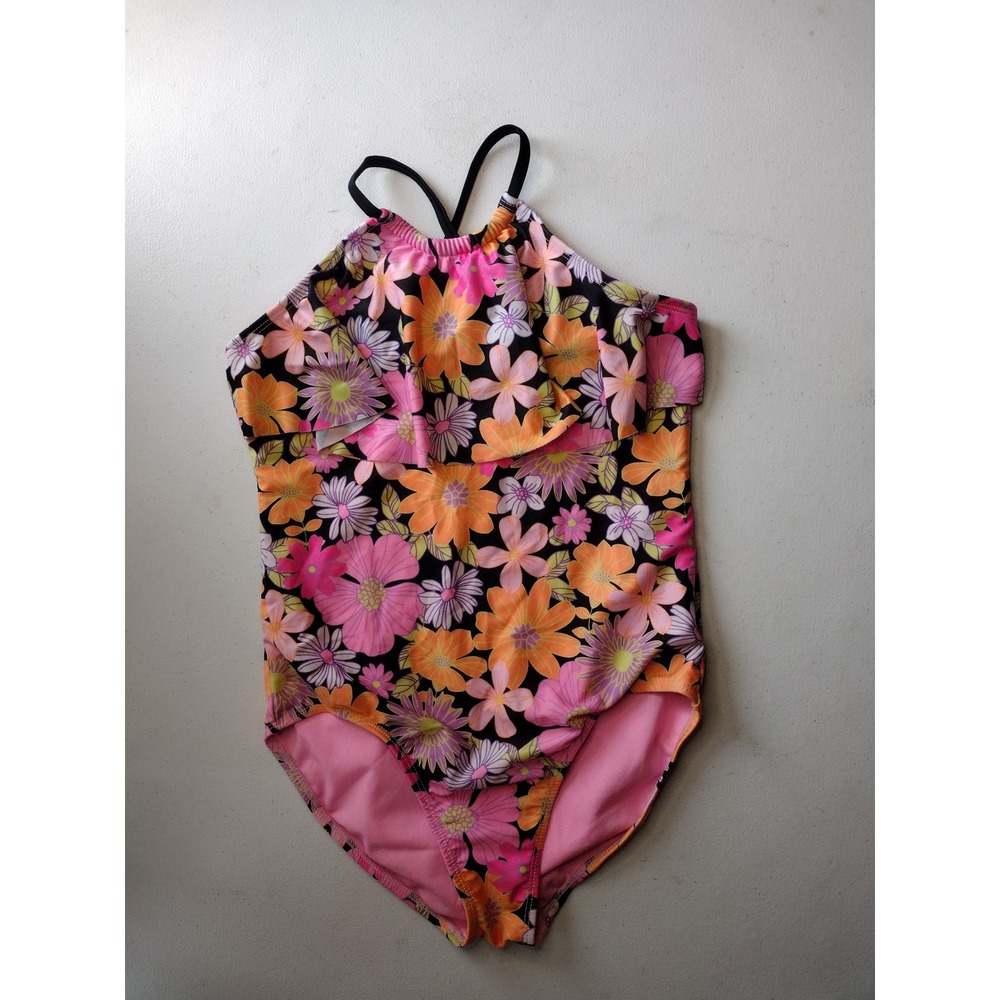 Wonder Nation Girls Floral Ruffle One Piece Swimsuit Size L 10-12‎